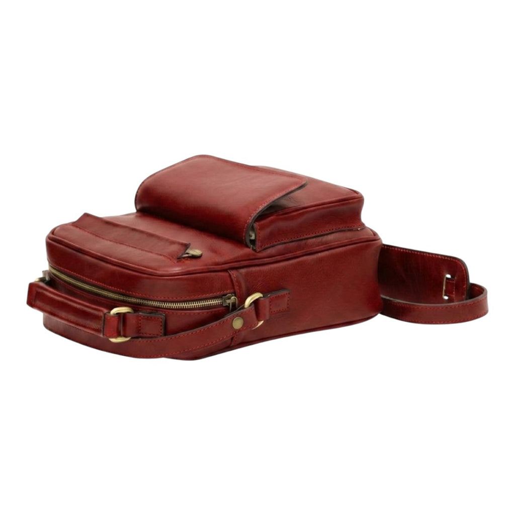 Borsa a tracolla Vetrina Fiorentina in pelle pieno fiore rossa con tasca frontale e tracolla regolabile