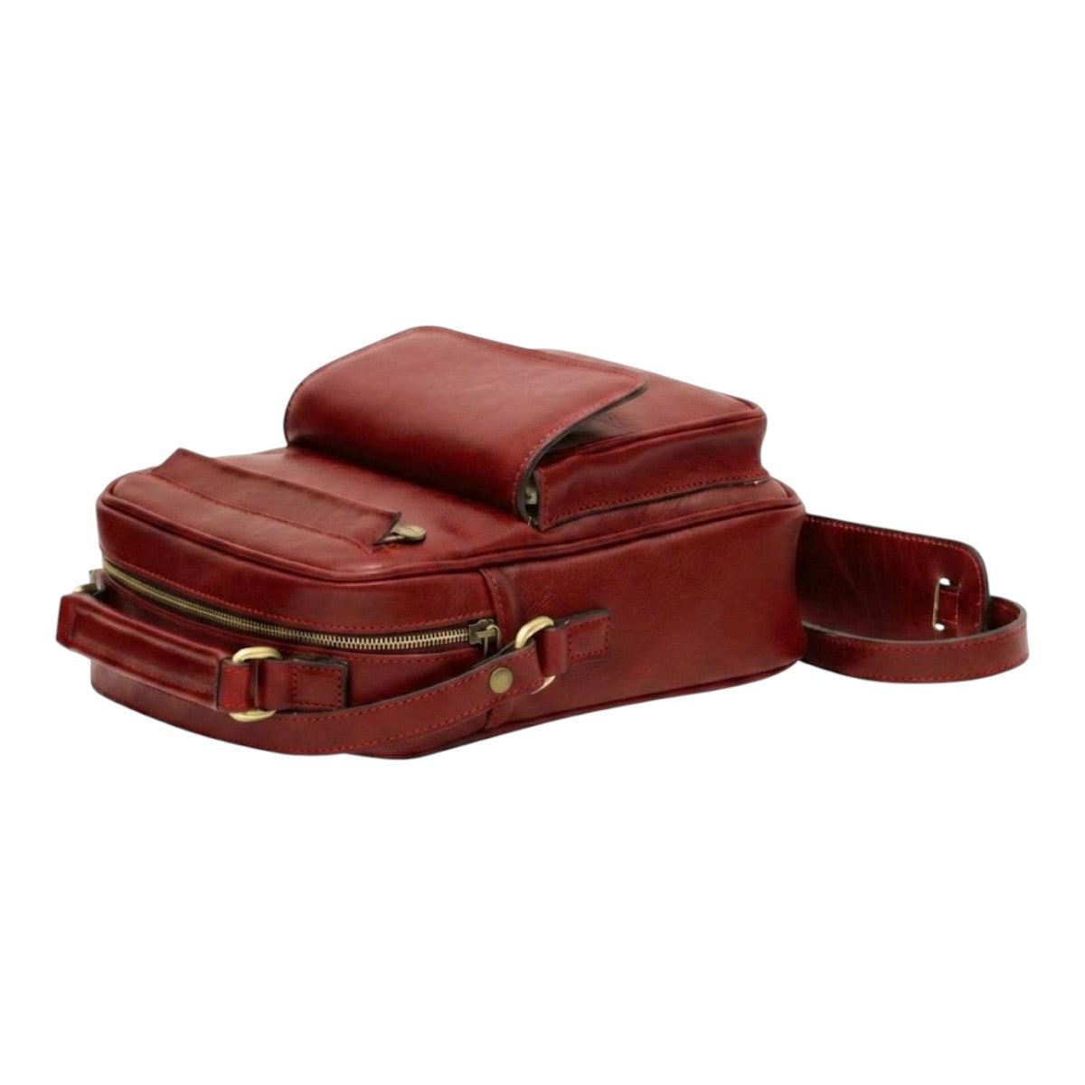 Borsa a tracolla Vetrina Fiorentina in pelle pieno fiore rossa con tasca frontale e tracolla regolabile