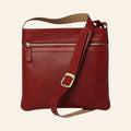 Borsa a tracolla Vetrina Fiorentina in pelle di vitello rosso artigianale con tasca frontale e tracolla regolabile