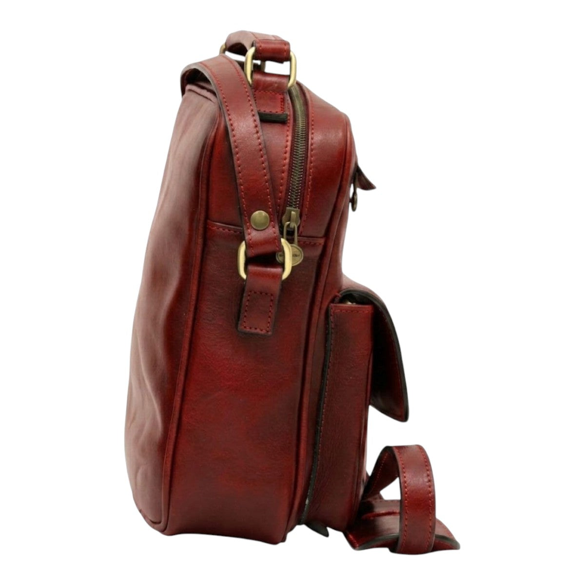 Borsa a tracolla Vetrina Fiorentina in pelle pieno fiore rossa con tasca frontale e dettagli in metallo