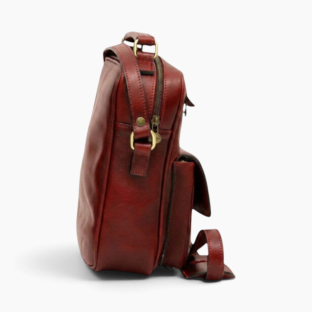 Borsa a tracolla Vetrina Fiorentina in pelle pieno fiore rossa con tasca frontale e dettagli in metallo