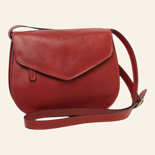 Borsa a tracolla Vetrina Fiorentina in pelle di vitello rosso pieno fiore con pattina e tracolla regolabile
