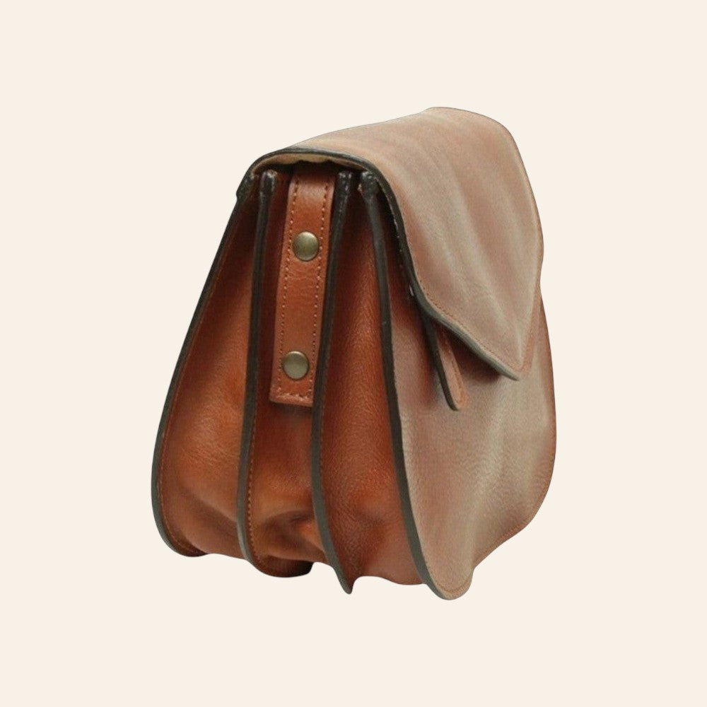 Borsa a tracolla Vetrina Fiorentina in pelle di vitello pieno fiore color teak con finiture artigianali