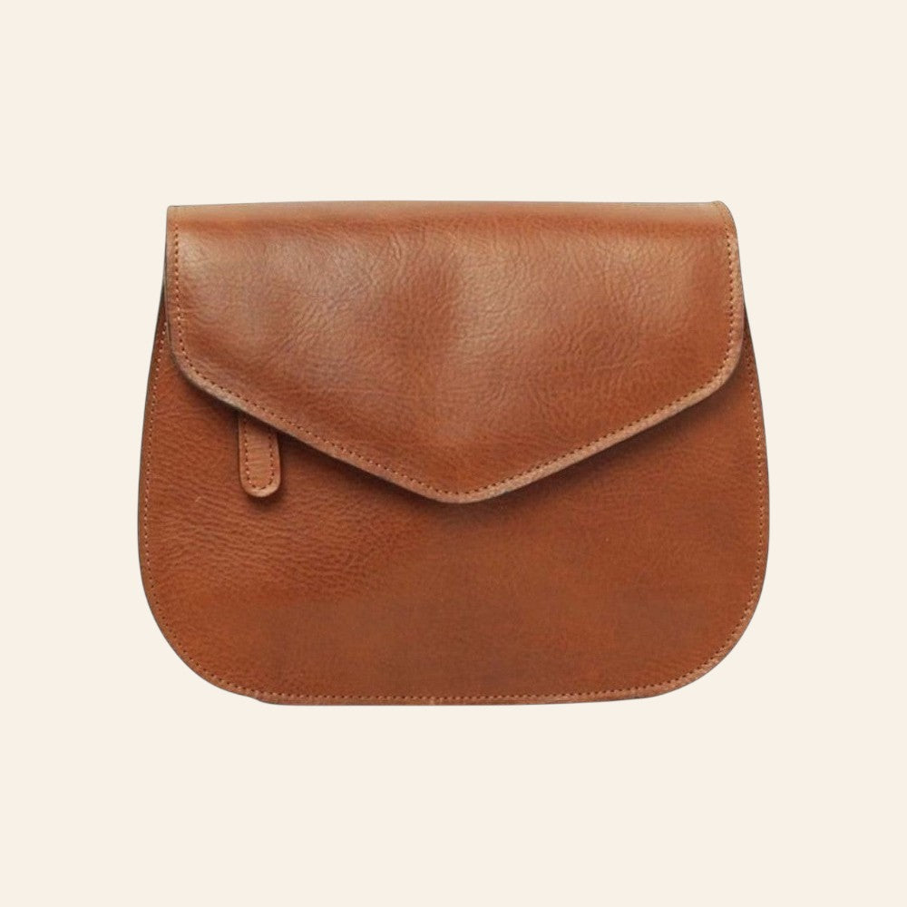 Borsa a tracolla Vetrina Fiorentina in pelle di vitello pieno fiore color teak con pattina artigianale