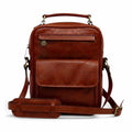 Borsa a tracolla Vetrina Fiorentina in pelle pieno fiore color teak con tasca frontale e tracolla regolabile
