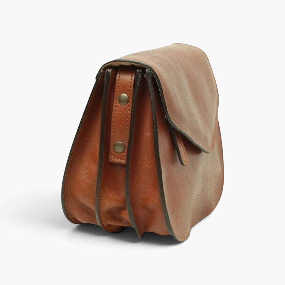 Borsa a tracolla Vetrina Fiorentina in pelle di vitello color teak con chiusura a pattina e dettagli artigianali