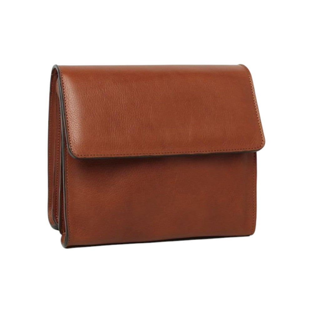 Borsa a tracolla Vetrina Fiorentina in pelle di vitello pieno fiore color teak con design artigianale elegante