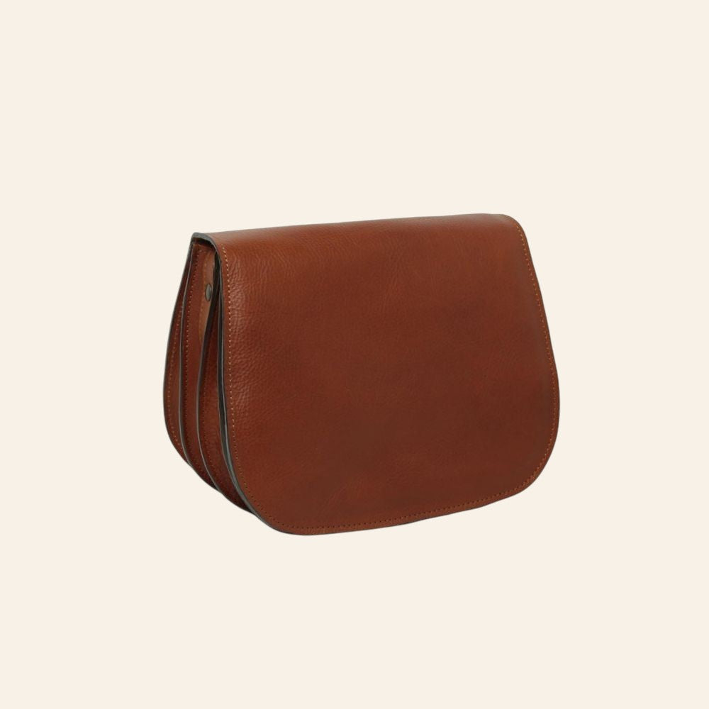 Borsa a tracolla Vetrina Fiorentina in pelle di vitello pieno fiore color teak con design artigianale made in Italy