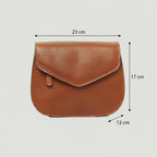 Borsa a tracolla Vetrina Fiorentina piccola in pelle di vitello pieno fiore color teak con chiusura a pattina