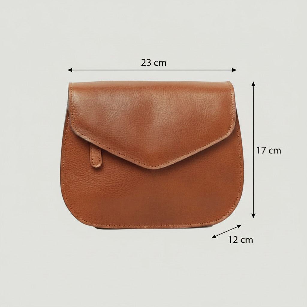 Borsa a tracolla Vetrina Fiorentina piccola in pelle di vitello pieno fiore color teak con chiusura a pattina