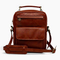 Borsa a tracolla Vetrina Fiorentina in pelle pieno fiore color teak con tasca frontale e tracolla regolabile