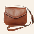 Borsa a tracolla Vetrina Fiorentina in pelle di vitello pieno fiore color teak con pattina e tracolla regolabile