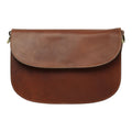 Borsa a tracolla Vetrina Fiorentina in pelle di vitello pieno fiore color teak con chiusura a pattina artigianale