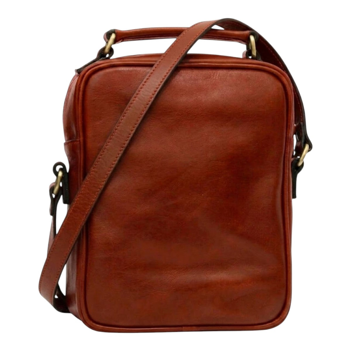 Borsa a tracolla Vetrina Fiorentina in pelle pieno fiore color teak con tracolla regolabile e design artigianale