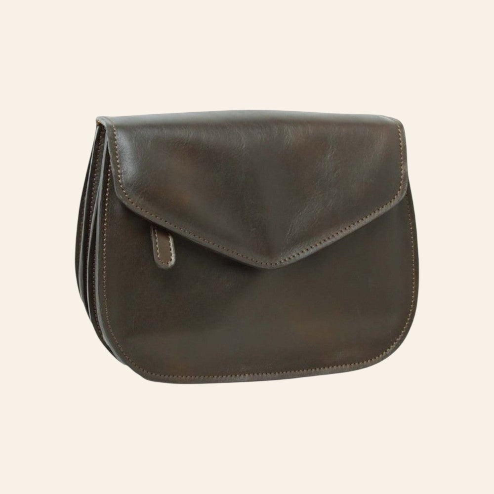 Borsa a tracolla Vetrina Fiorentina in pelle di vitello pieno fiore color testa di moro con pattina artigianale