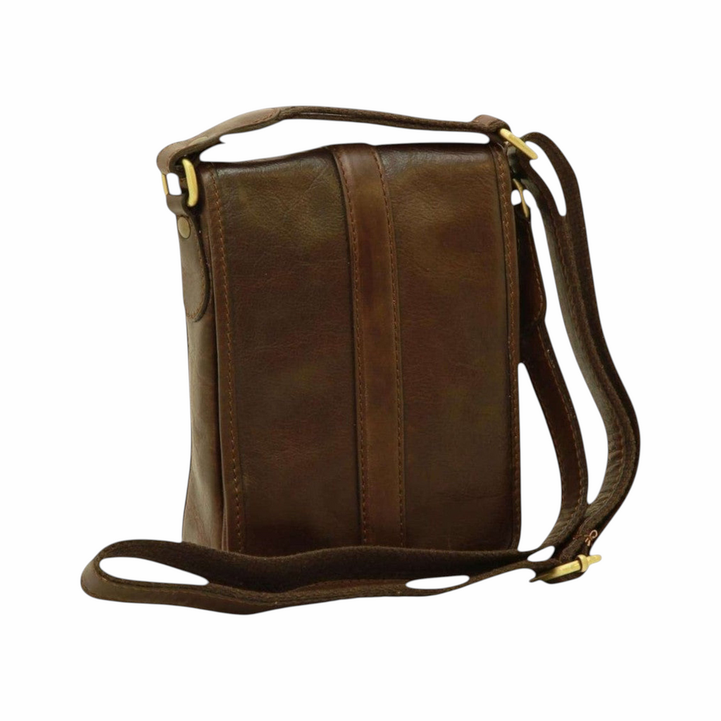 Borsa a tracolla uomo Vetrina Fiorentina in pelle di vitello conciata al vegetale color testa di moro con dettagli ottone