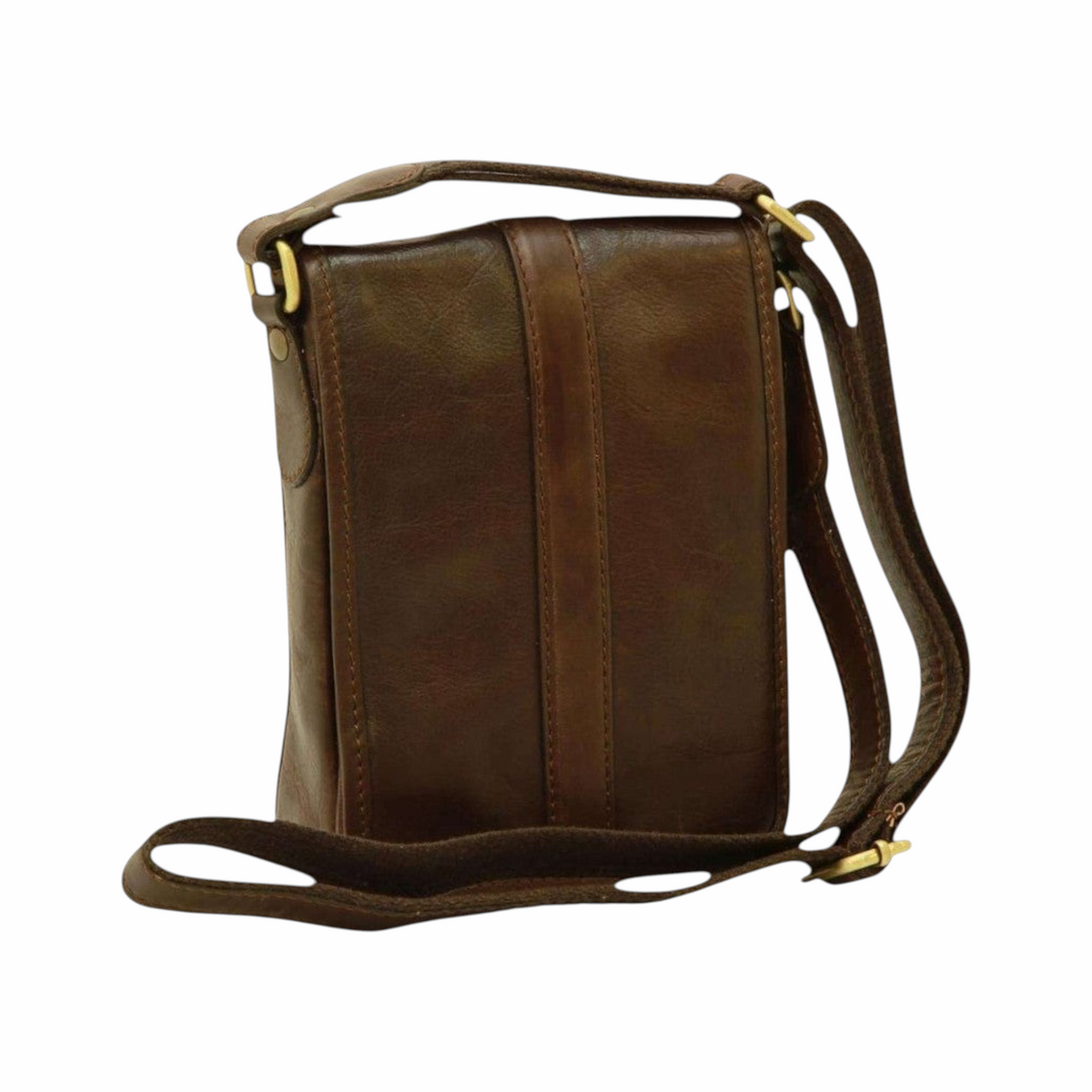 Borsa a tracolla uomo Vetrina Fiorentina in pelle di vitello conciata al vegetale color testa di moro con dettagli ottone