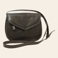 Borsa a tracolla Vetrina Fiorentina in pelle di vitello pieno fiore color testa di moro con pattina e tracolla