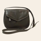 Borsa a tracolla Vetrina Fiorentina in pelle di vitello pieno fiore color testa di moro con pattina e tracolla