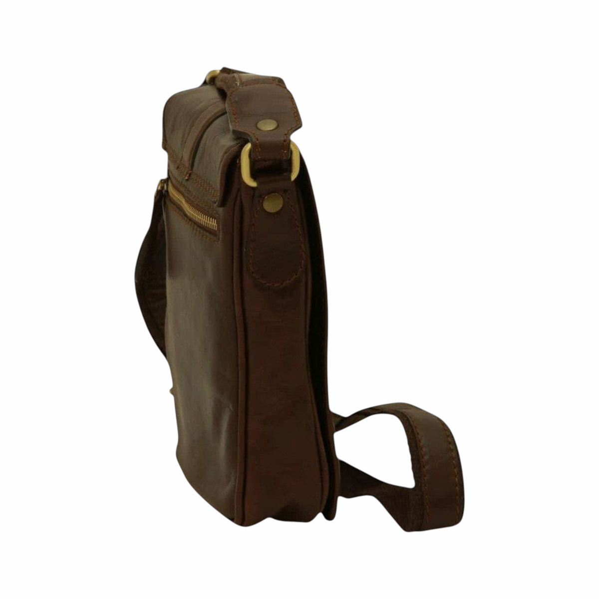 Borsa a tracolla Vetrina Fiorentina da uomo in pelle di vitello testa di moro con dettagli in ottone, vista laterale