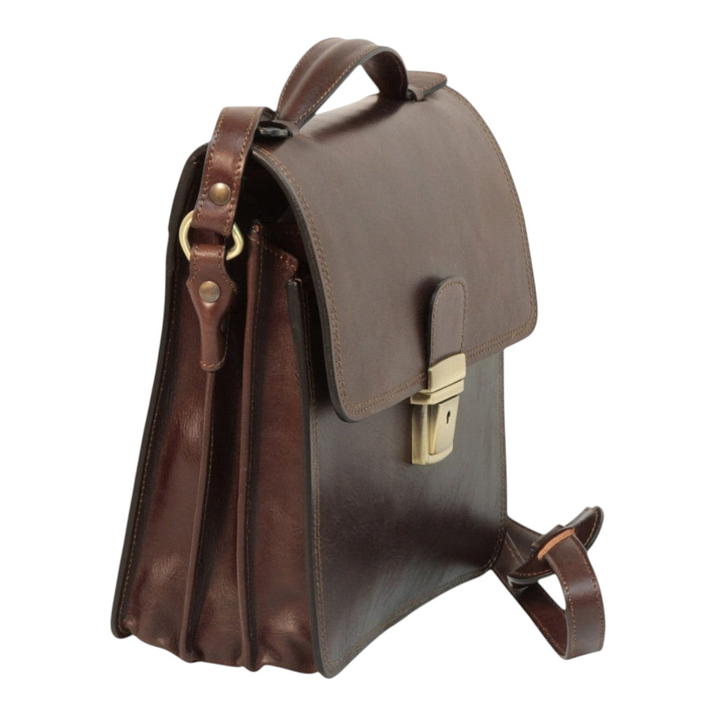 Borsa a tracolla Vetrina Fiorentina in pelle di vitello pieno fiore color testa di moro con chiusura a clip