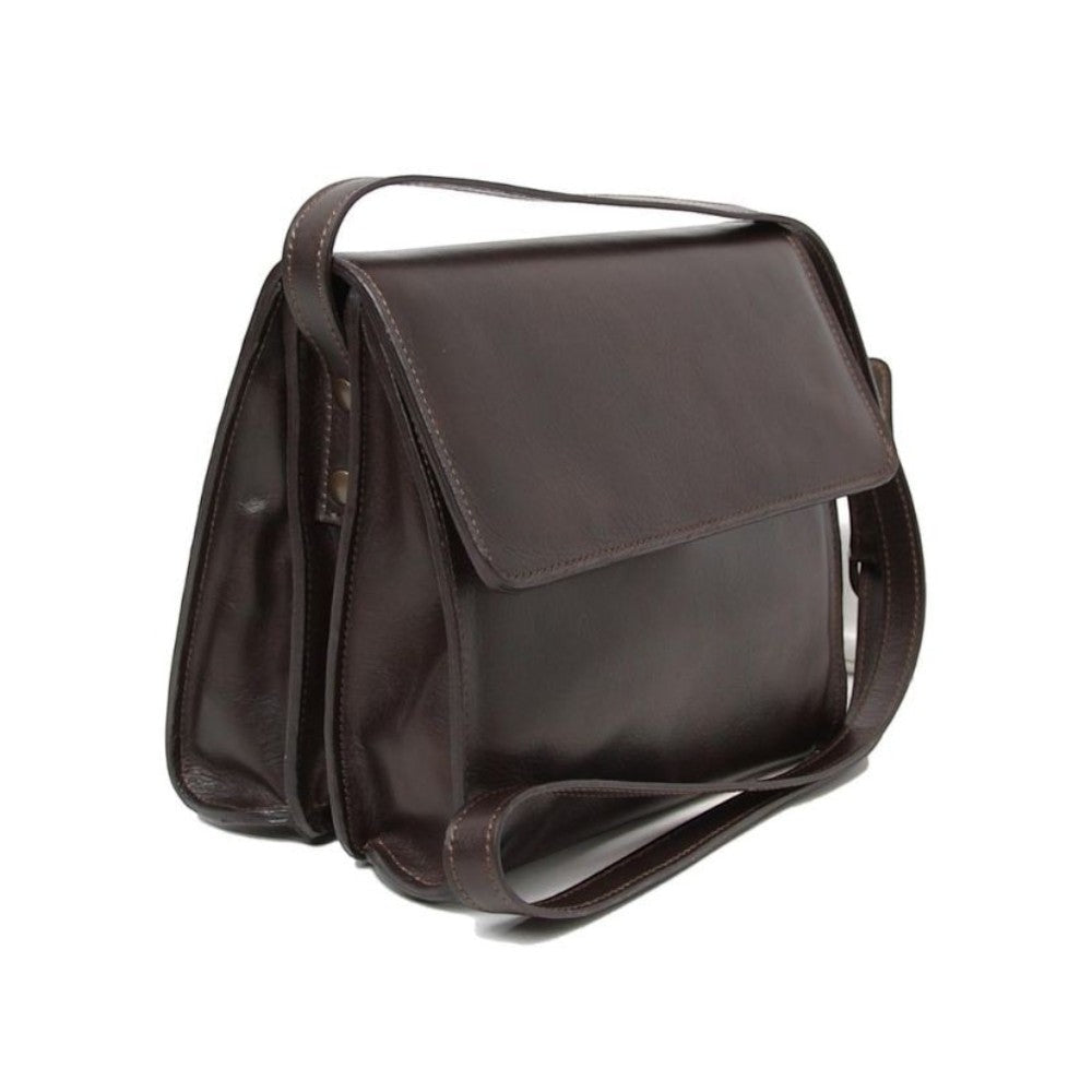 Borsa a tracolla Vetrina Fiorentina in pelle di vitello pieno fiore color testa di moro con design artigianale