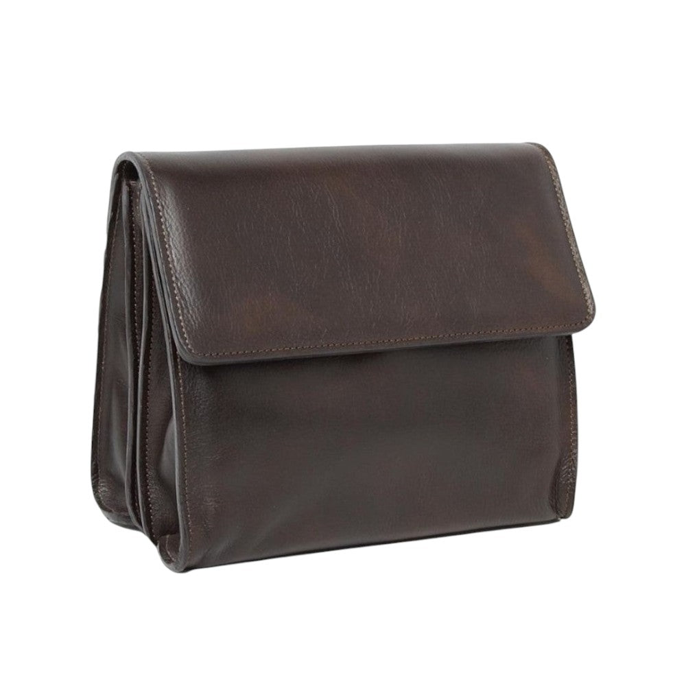Borsa a tracolla Vetrina Fiorentina in pelle di vitello pieno fiore color testa di moro con design artigianale
