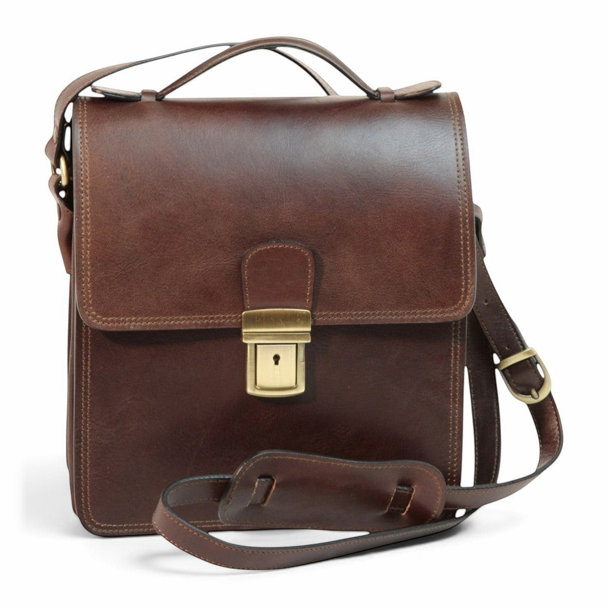 Borsa a tracolla Vetrina Fiorentina artigianale in pelle di vitello testa di moro con chiusura a clip e tracolla