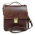 Borsa a tracolla Vetrina Fiorentina in pelle di vitello pieno fiore color testa di moro con chiusura a clip in ottone