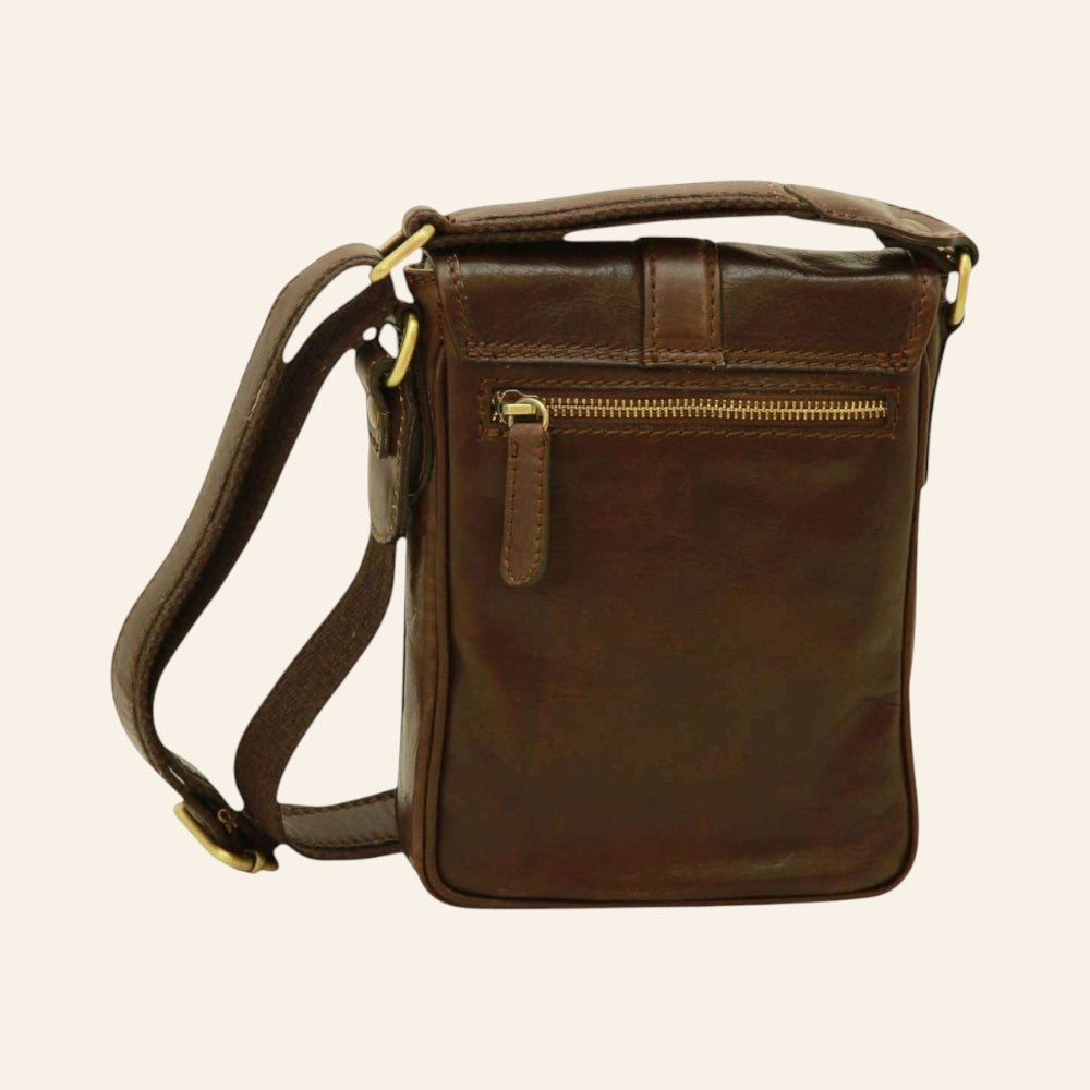 Borsa a tracolla Vetrina Fiorentina da uomo in pelle di vitello testa di moro con tasca esterna e dettagli in ottone