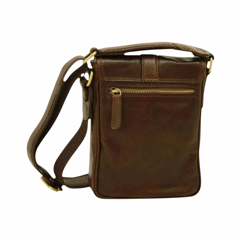 Borsa a tracolla Vetrina Fiorentina da uomo in pelle di vitello testa di moro con tasca esterna e dettagli in ottone