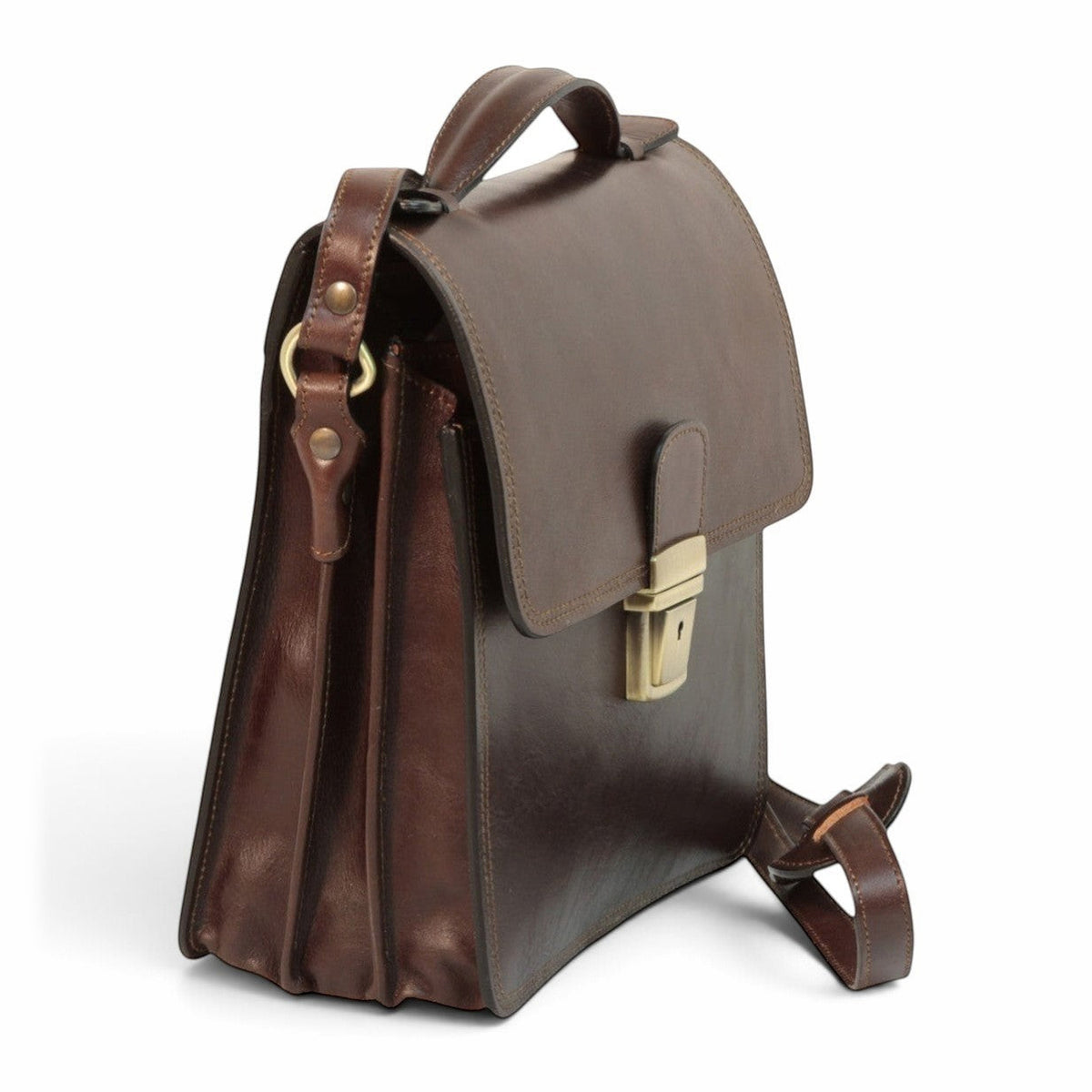 Borsa a tracolla Vetrina Fiorentina artigianale in pelle di vitello testa di moro con chiusura a clip e manico