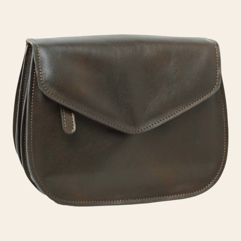 Borsa a tracolla Vetrina Fiorentina in pelle di vitello pieno fiore color testa di moro con pattina elegante