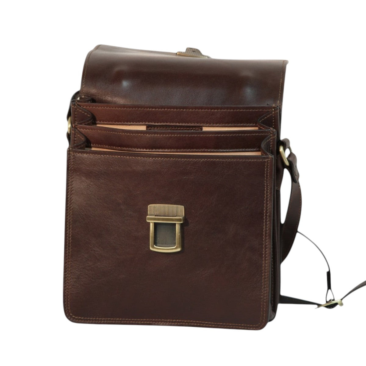 Borsa a tracolla Vetrina Fiorentina in pelle di vitello pieno fiore testa di moro con chiusura a clip e scomparti