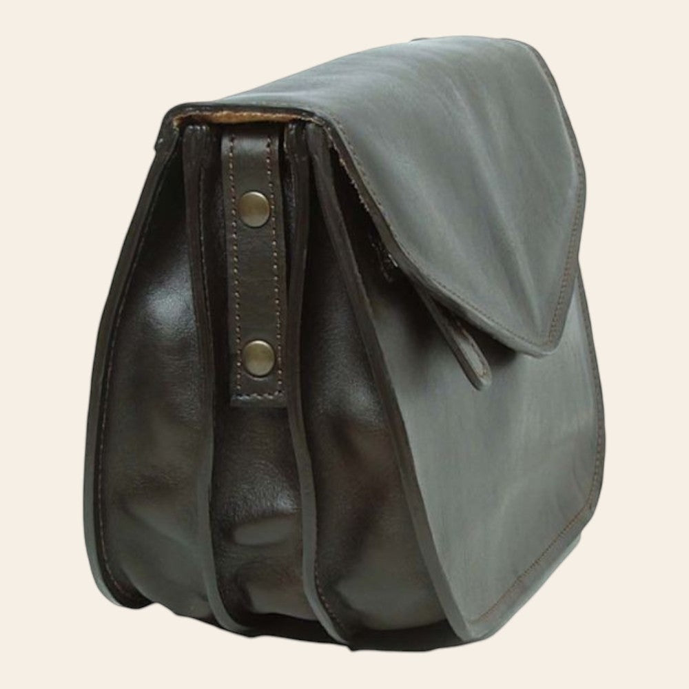 Borsa a tracolla Vetrina Fiorentina in pelle di vitello pieno fiore color testa di moro con pattina e scomparti