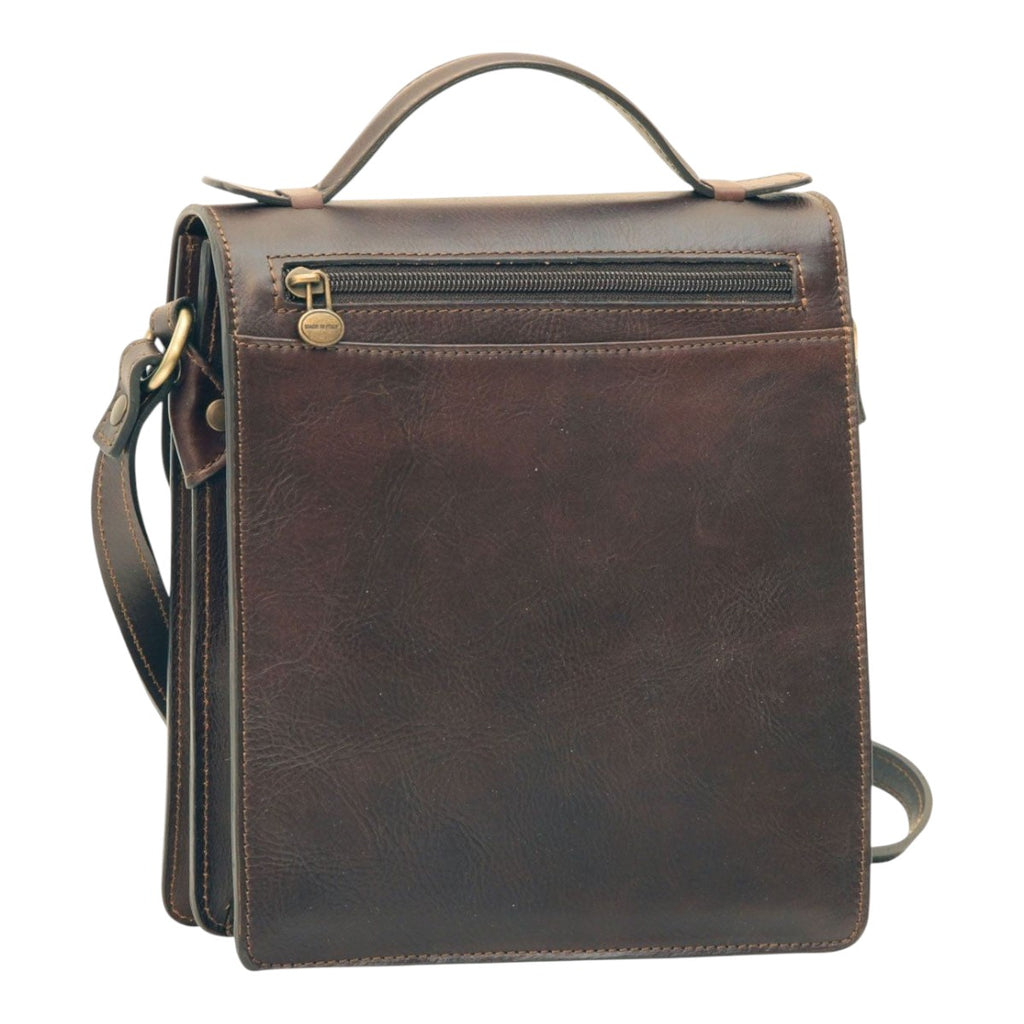 Borsa a tracolla Vetrina Fiorentina in pelle di vitello pieno fiore color testa di moro con tasca posteriore con zip