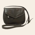 Borsa a tracolla Vetrina Fiorentina in pelle di vitello pieno fiore color testa di moro con pattina e tracolla