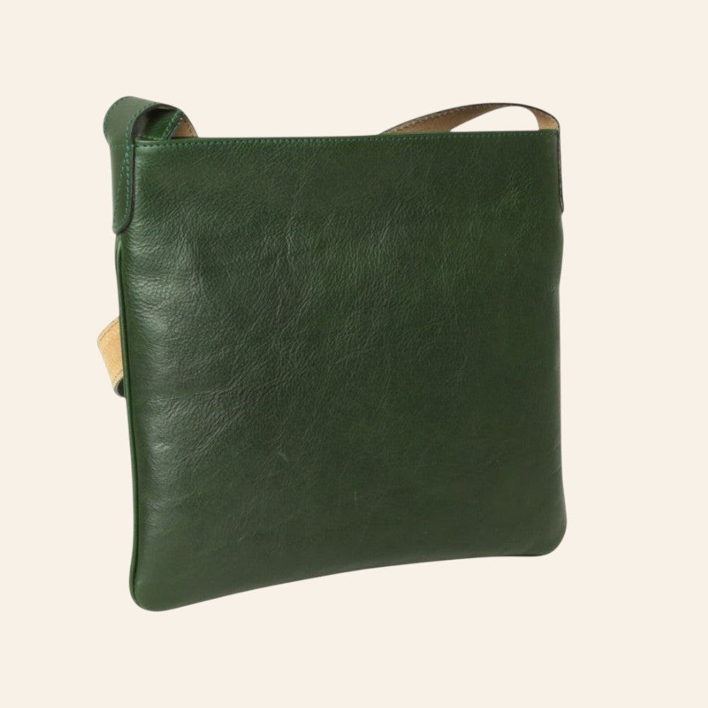 Borsa a tracolla Vetrina Fiorentina in pelle di vitello verde pieno fiore con tracolla regolabile e design artigianale