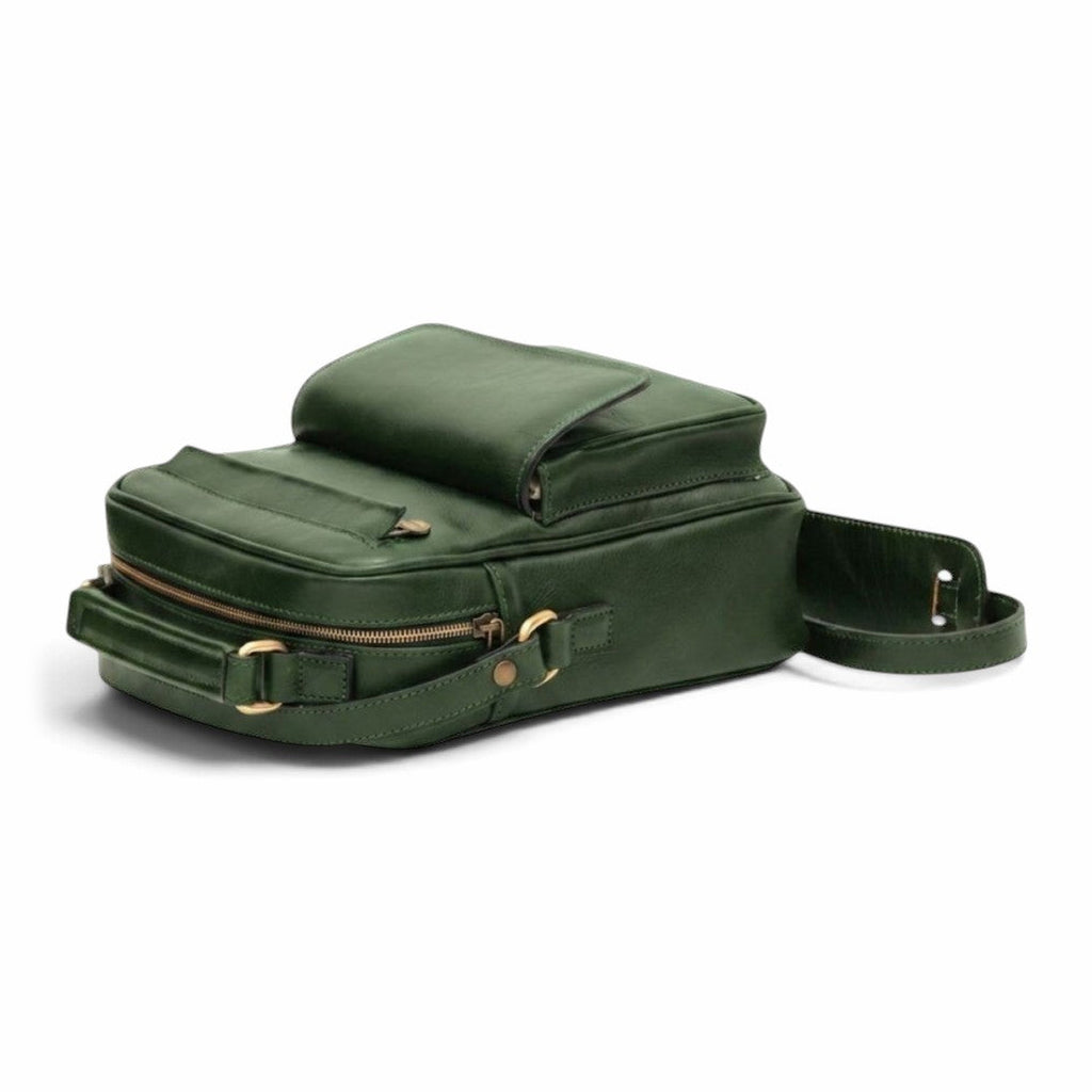 Borsa a tracolla Vetrina Fiorentina in pelle pieno fiore verde con tasca frontale e dettagli in metallo dorato