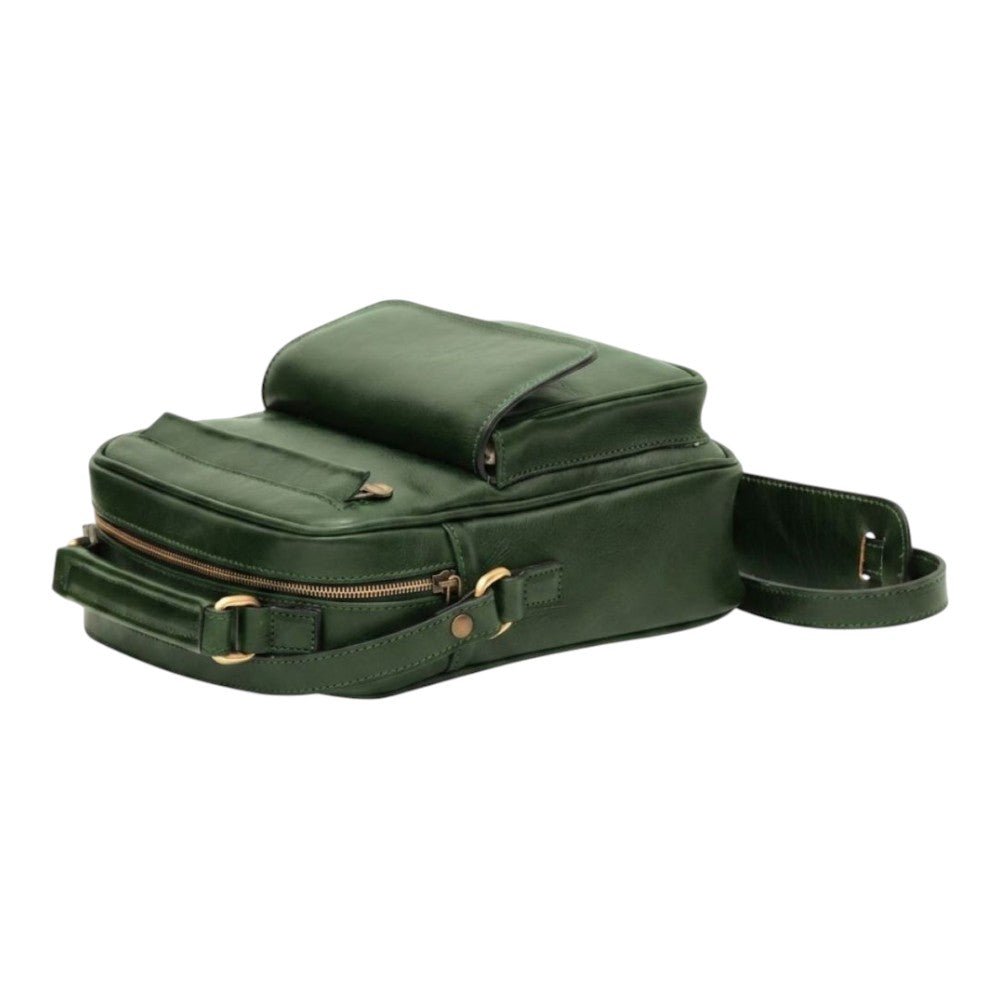 Borsa a tracolla Vetrina Fiorentina in pelle pieno fiore verde con tasca frontale e tracolla regolabile