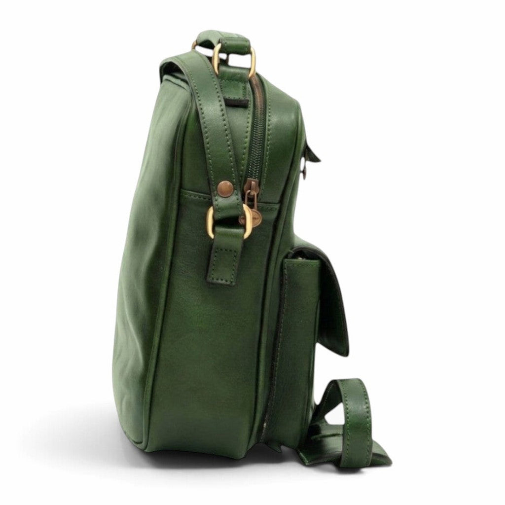 Borsa a tracolla Vetrina Fiorentina in pelle pieno fiore verde con tasca frontale e dettagli in metallo