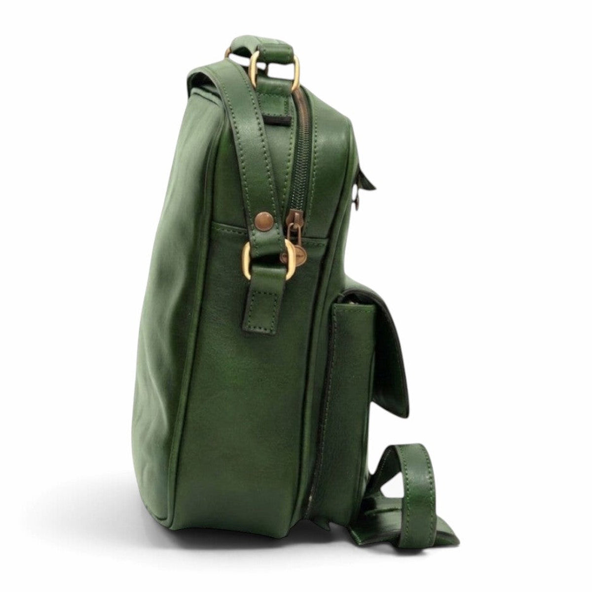Borsa a tracolla Vetrina Fiorentina in pelle pieno fiore verde con tasca frontale e dettagli in metallo