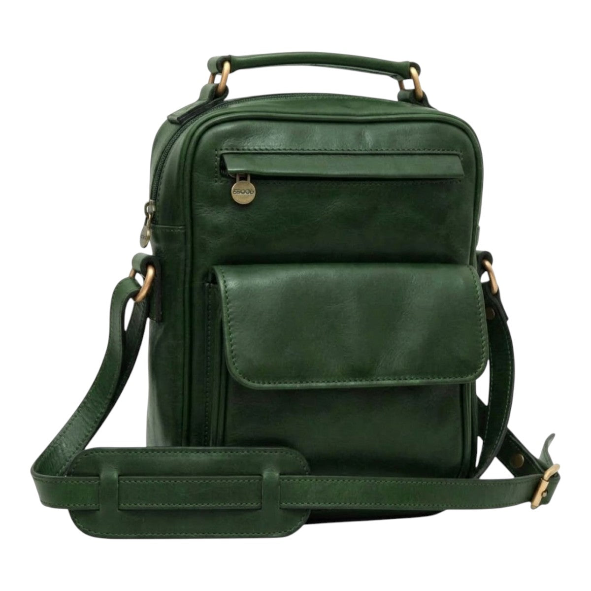 Borsa a tracolla Vetrina Fiorentina in pelle pieno fiore verde con tasca frontale e tracolla regolabile