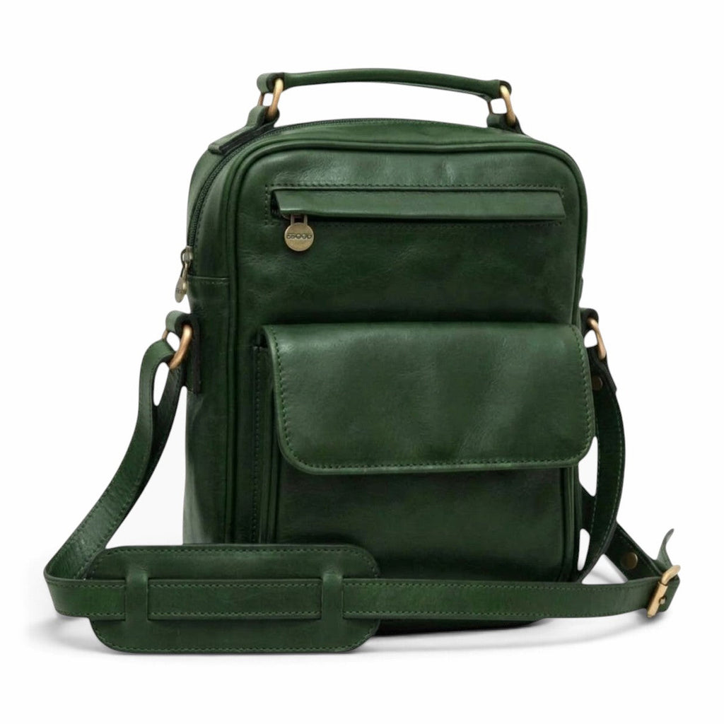 Borsa a tracolla Vetrina Fiorentina in pelle pieno fiore verde con tasca frontale e tracolla regolabile