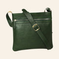 Borsa a tracolla Vetrina Fiorentina in pelle di vitello verde con tasca frontale e tracolla regolabile