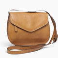 Borsa a tracolla Vetrina Fiorentina in pelle di vitello color coloniale con tre scomparti e tracolla regolabile