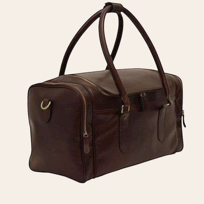 Borsa da viaggio Vetrina Fiorentina Arno in pelle pieno fiore marrone scuro con dettagli in ottone anticato