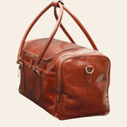 Borsa da viaggio Vetrina Fiorentina Arno in pelle pieno fiore marrone con finiture in ottone anticato e tracolla