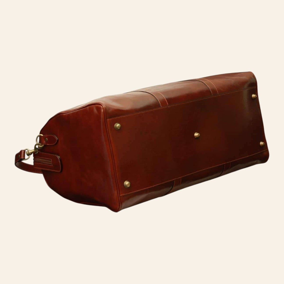 Borsa da viaggio Vetrina Fiorentina in pelle pieno fiore marrone con piedini protettivi in ottone e tracolla