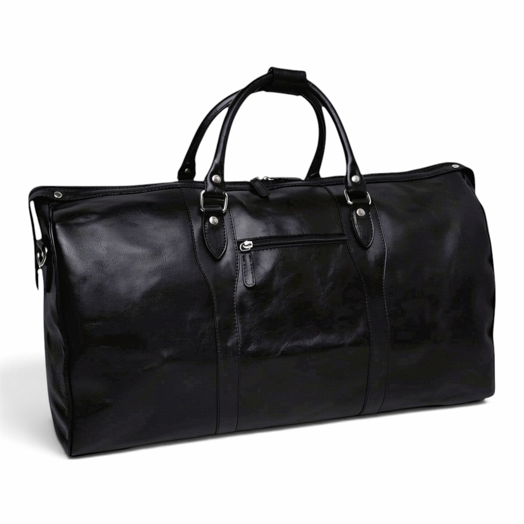 Borsa da viaggio Vetrina Fiorentina in pelle pieno fiore nera con zip esterna e manici robusti per weekend
